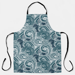Vintage Hand-Drawn Sea Waves Illustration Apron