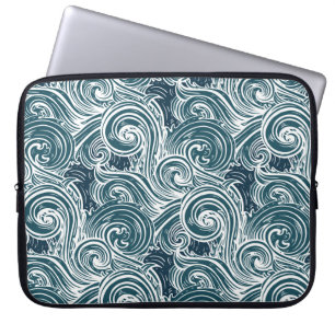 Vintage Hand-Drawn Sea Waves Illustration Laptop Sleeve