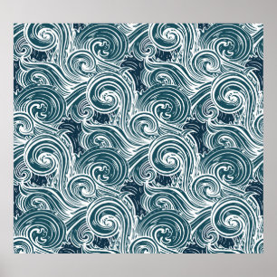 Vintage Hand-Drawn Sea Waves Illustration Poster