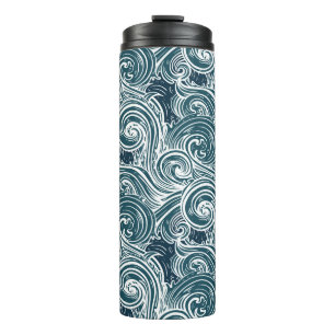 Vintage Hand-Drawn Sea Waves Illustration Thermal Tumbler