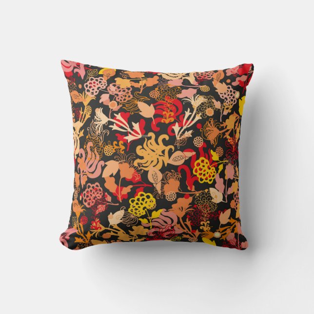 Vintage hand drawn seamless floral pattern cushion (Front)