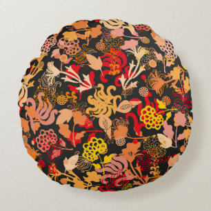 Vintage hand drawn seamless floral pattern round cushion