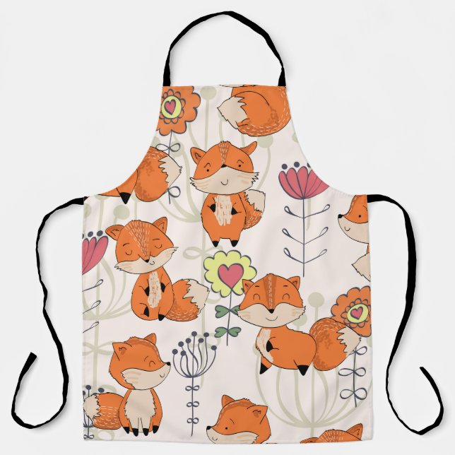 vintage hand drawn seamless pattern. Cute cartoon  Apron (Front)