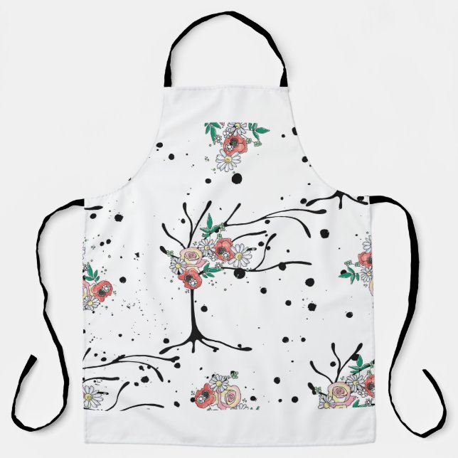 Vintage hand drawn seamless pattern graphic illust apron (Front)