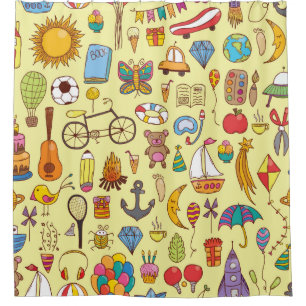 vintage hand drawn seamless pattern with doodle ki shower curtain