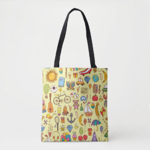 vintage hand drawn seamless pattern with doodle ki tote bag