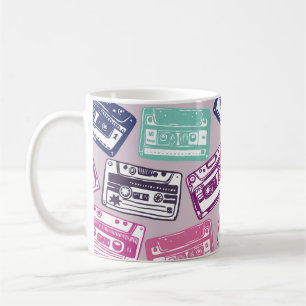 vintage hand-drawn seamless pattern with old audio coffee mug
