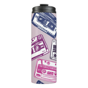 vintage hand-drawn seamless pattern with old audio thermal tumbler