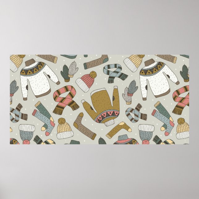 vintage hand drawn seamless pattern with  poster (Front)