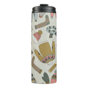 vintage hand drawn seamless pattern with thermal tumbler
