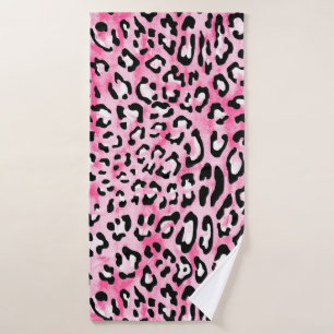 Vintage hand drawn seamless pink white colour leop bath towel