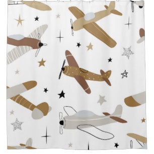 Vintage hand-drawn seamless repeating children sim shower curtain