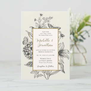Vintage Hand Drawn Simple Floral Christian Wedding Invitation