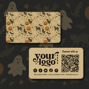 Vintage Hand-drawn Spooky Halloween Pattern Business Card