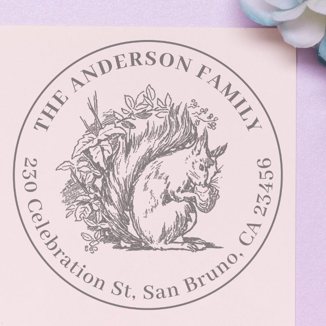 Vintage Hand-drawn Squirrel Name & Return Address  Self-inking Stamp (Creator Uploaded)