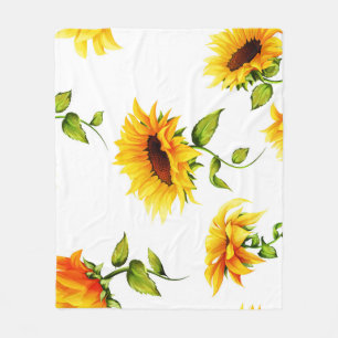 Vintage Hand-Drawn Sunflower Watercolor Fleece Blanket