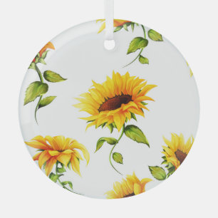 Vintage Hand-Drawn Sunflower Watercolor Glass Tree Decoration