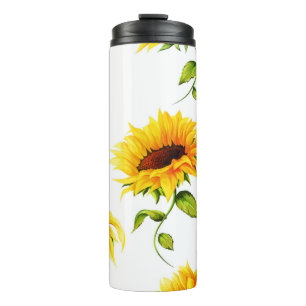 Vintage Hand-Drawn Sunflower Watercolor Thermal Tumbler