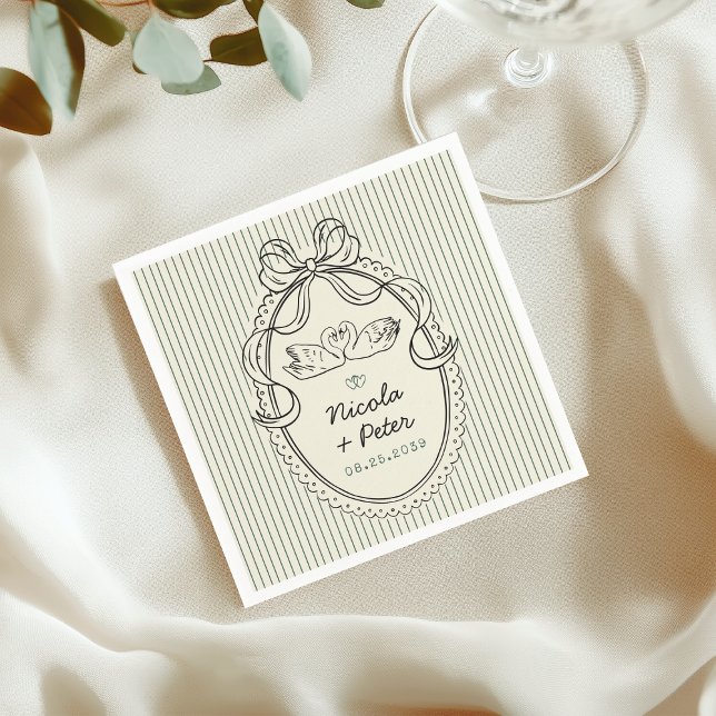 Vintage Hand Drawn Swan Stripes Wedding Napkin (Creator Uploaded)