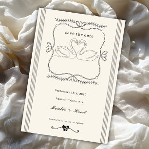 Vintage Hand Drawn Swans Stripes Wedding Save The Date