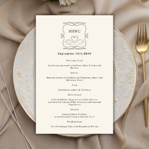 Vintage Hand Drawn Swans Wedding Menu Paper Card