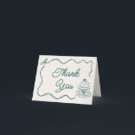 Vintage Hand Drawn Teal Retro Ribbon Bow Cake  Thank You Card<br><div class="desc">Whimsical hand-drawn retro-style wedding design in dark teal with ribbon bow frame and a wedding cake,  paired with hand-lettered and vintage serif fonts.</div>