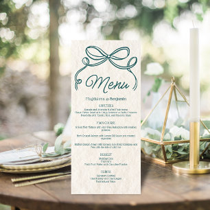 Vintage Hand Drawn Teal Retro Ribbon Bow Wedding Menu