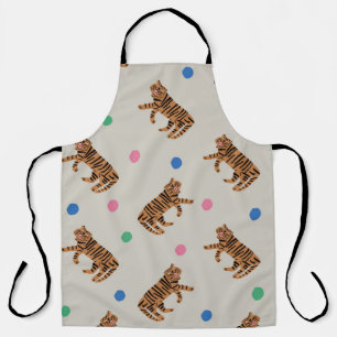 vintage hand-drawn tiger and colourful polka dots apron
