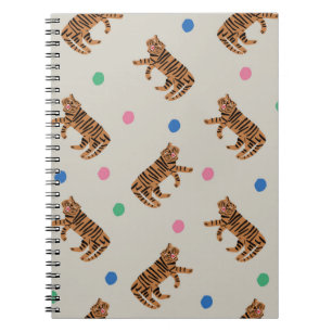 vintage hand-drawn tiger and colourful polka dots notebook