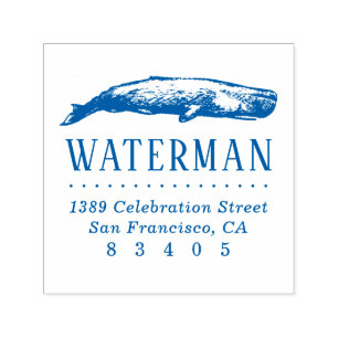 Vintage Hand-drawn Whale Name Return Address Self-inking Stamp