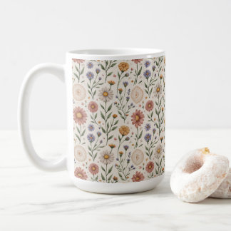  Vintage Hand-Drawn Wildflowers Patchwork Seamless Coffee Mug
