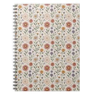  Vintage Hand-Drawn Wildflowers Patchwork Seamless Notebook