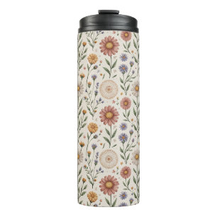 Vintage Hand-Drawn Wildflowers Patchwork Seamless Thermal Tumbler