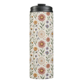  Vintage Hand-Drawn Wildflowers Patchwork Seamless Thermal Tumbler