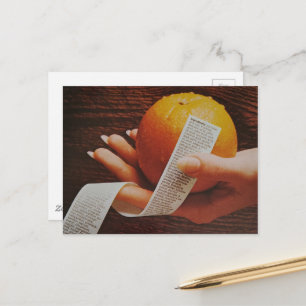 Vintage Hand Holds Orange Fruit Ingredients List Postcard