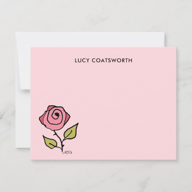 Vintage Hand-Illustrated Boho Soft Rose Pink Card (Front)