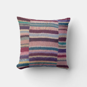 vintage hand knitted colourful stripes fun cushion