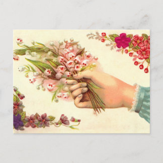 Vintage Hand of Love Offering Lilies of the Valley Postcard