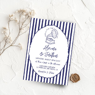 Vintage Hand Painted Blue Wedding Invitation