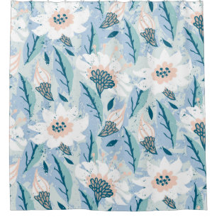 Vintage hand painted floral pattern with big white shower curtain