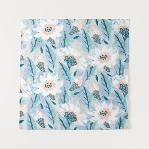 Vintage hand painted floral pattern with big white tapestry