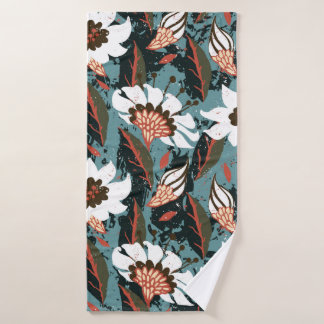 Vintage hand painted floral pattern with flower on bath towel