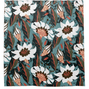 Vintage hand painted floral pattern with flower on shower curtain