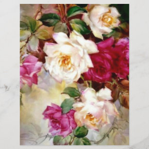 Vintage Hand Painted Roses Floral Art Craft Paper