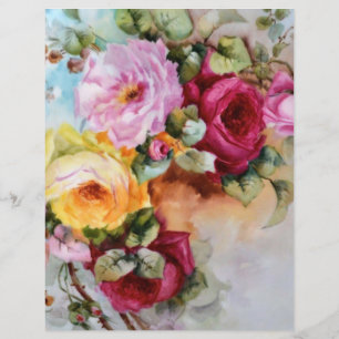 Vintage Hand Painted Roses Floral Art Craft Paper
