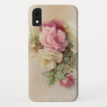 Vintage Hand Painted Style Roses iPhone XR Case<br><div class="desc">Beautiful hand painted style vintage pink and white roses blooming on a neutral artisan background.</div>
