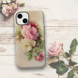 Vintage Hand Painted White and Pink Roses Case-Mate iPhone Case<br><div class="desc">Beautiful vintage roses blooming on a soft neutral background.</div>