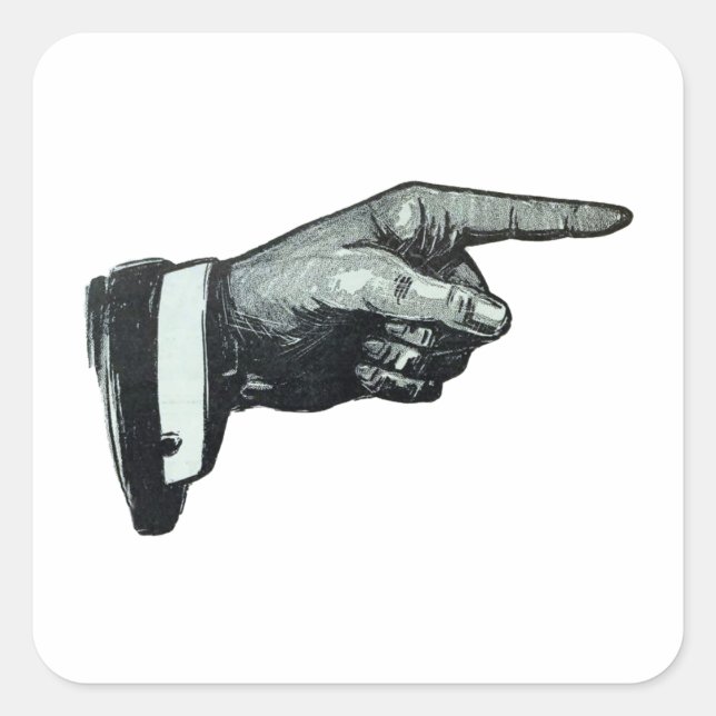 Vintage Hand Pointing Square Sticker (Front)