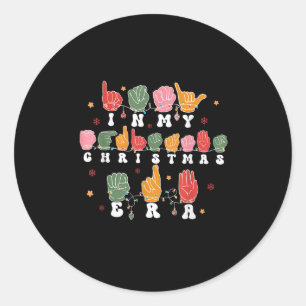 Vintage Hand Sign Language Christmas Asl Teacher  Classic Round Sticker