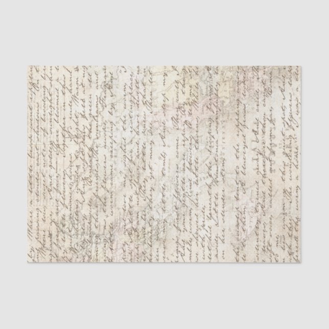 Vintage Hand Written Letter Script Map Decoupage Tissue Paper (Front)